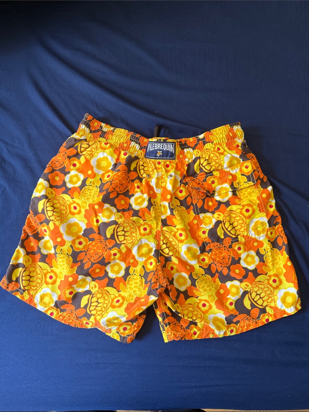 Vilebrequin Orange Yellow Floral & Turtle Swim Shorts